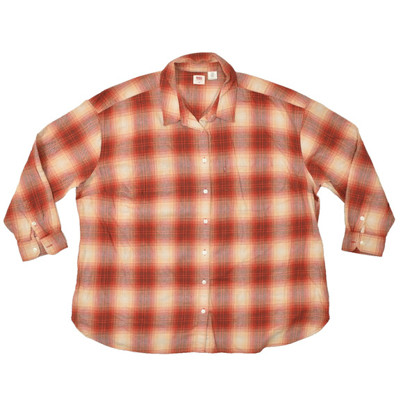 Levi's Women's Red Plaid Button Up Shirt Long Sleeve Plus Size 3X 100% Cotton - Picture 1 of 8